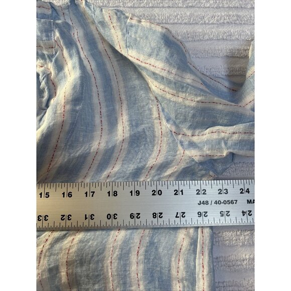 CP Shades Wash Striped Linen Split Neck Tunic Top Medium Blue White 1058-419 New - Picture 7 of 8